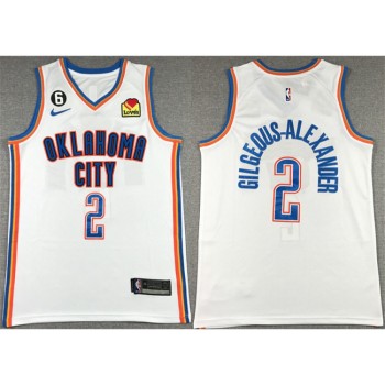 Men's Oklahoma City Thunder #2 Shai Gilgeous-Alexander White With NO.6 Patch Stitched Basketball Jersey Men's Oklahoma City Thunder #2 Shai Gilgeous-Alexander White With NO.6 Patch Stitched Basketball Jersey
