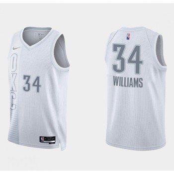 Men's Oklahoma City Thunder #34 Kenrich Williams 2021/22 City Edition White 75th Anniversary Stitched Basketball Jersey Men's Oklahoma City Thunder #34 Kenrich Williams 2021/22 City Edition White 75th Anniversary Stitched Basketball Jersey