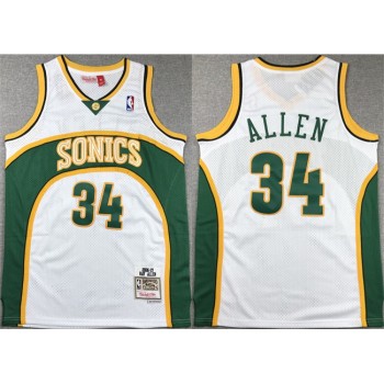 Men's Oklahoma City Thunder #34 Ray Allen White 2006-07 Throwback SuperSonics Stitched Jersey Men's Oklahoma City Thunder #34 Ray Allen White 2006-07 Throwback SuperSonics Stitched Jersey
