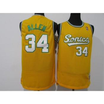 Men's Oklahoma City Thunder #34 Ray Allen Yellow Throwback SuperSonics Stitched Jersey Men's Oklahoma City Thunder #34 Ray Allen Yellow Throwback SuperSonics Stitched Jersey