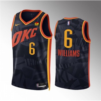 Men's Oklahoma City Thunder #6 Jaylin Williams Black 2023/24 City Edition Stitched Basketball Jersey Men's Oklahoma City Thunder #6 Jaylin Williams Black 2023/24 City Edition Stitched Basketball Jersey