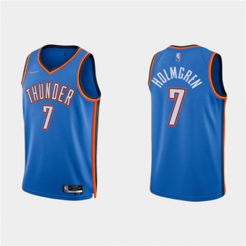 Men's Oklahoma City Thunder #7 Chet Holmgren Blue Icon Edition 75th Anniversary Stitched Basketball Jersey Men's Oklahoma City Thunder #7 Chet Holmgren Blue Icon Edition 75th Anniversary Stitched Basketball Jersey
