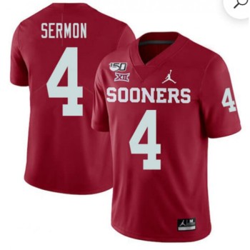 Men's Oklahoma Sooners #4 Trey Sermon Red 150th Season Stitched NCAA Jersey Men's Oklahoma Sooners #4 Trey Sermon Red 150th Season Stitched NCAA Jersey