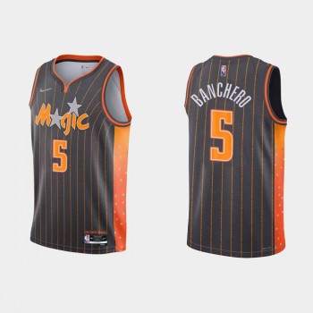 Men's Orlando Magic #5 Paolo Banchero 2021/22 City Edition Black 75th Anniversary Stitched Basketball Jersey Men's Orlando Magic #5 Paolo Banchero 2021/22 City Edition Black 75th Anniversary Stitched Basketball Jersey