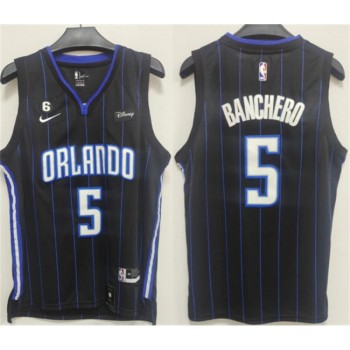 Men's Orlando Magic #5 Paolo Banchero Black With No.6 Patch Icon Edition Stitched Swingman Jersey Men's Orlando Magic #5 Paolo Banchero Black With No.6 Patch Icon Edition Stitched Swingman Jersey