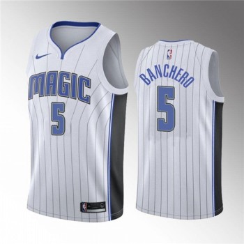 Men's Orlando Magic #5 Paolo Banchero White Association Edition Stitched Swingman Jersey Men's Orlando Magic #5 Paolo Banchero White Association Edition Stitched Swingman Jersey