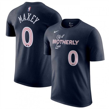 Men's Philadelphia 76ers #0 Tyrese Maxey Navy 2023/24 City Edition Name & Number T-Shirt Men's Philadelphia 76ers #0 Tyrese Maxey Navy 2023/24 City Edition Name & Number T-Shirt