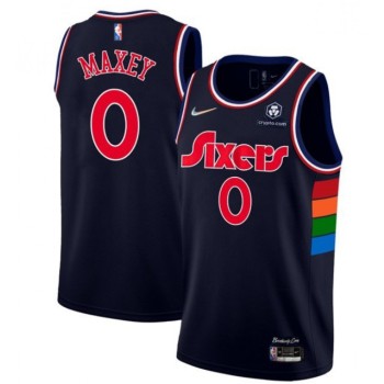 Men's Philadelphia 76ers #0 Tyrese Maxey Navy City Edition Swingman Stitched Jersey Men's Philadelphia 76ers #0 Tyrese Maxey Navy City Edition Swingman Stitched Jersey