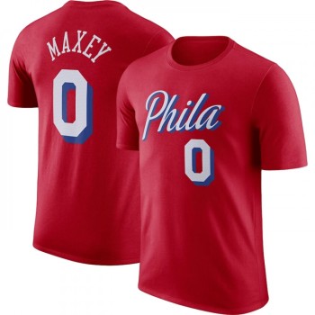 Men's Philadelphia 76ers #0 Tyrese Maxey Red 2022/23 Statement Edition Name & Number T-Shirt Men's Philadelphia 76ers #0 Tyrese Maxey Red 2022/23 Statement Edition Name & Number T-Shirt