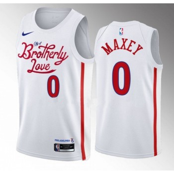 Men's Philadelphia 76ers #0 Tyrese Maxey White 2022/23 City Edition Stitched Basketball Jersey Men's Philadelphia 76ers #0 Tyrese Maxey White 2022/23 City Edition Stitched Basketball Jersey