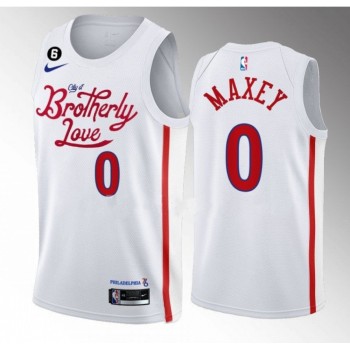 Men's Philadelphia 76ers #0 Tyrese Maxey White 2022/23 City Edition With NO.6 Patch Stitched Basketball Jersey Men's Philadelphia 76ers #0 Tyrese Maxey White 2022/23 City Edition With NO.6 Patch Stitched Basketball Jersey