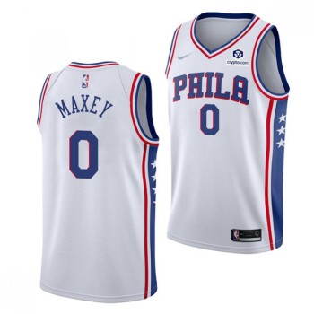Men's Philadelphia 76ers #0 Tyrese Maxey White 75th Anniversary Association Edition Swingman Stitched Jersey Men's Philadelphia 76ers #0 Tyrese Maxey White 75th Anniversary Association Edition Swingman Stitched Jersey