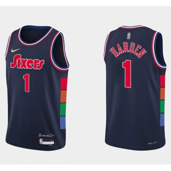 Men's Philadelphia 76ers #1 James Harden Navy City Edition Swingman Stitched Jersey Men's Philadelphia 76ers #1 James Harden Navy City Edition Swingman Stitched Jersey