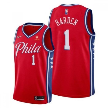 Men's Philadelphia 76ers #1 James Harden Red 75th Anniversary Statement Edition Stitched Jersey Men's Philadelphia 76ers #1 James Harden Red 75th Anniversary Statement Edition Stitched Jersey