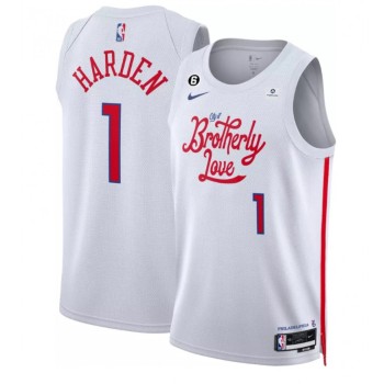 Men's Philadelphia 76ers #1 James Harden White 2022/23 City Edition Stitched Basketball Jersey Men's Philadelphia 76ers #1 James Harden White 2022/23 City Edition Stitched Basketball Jersey