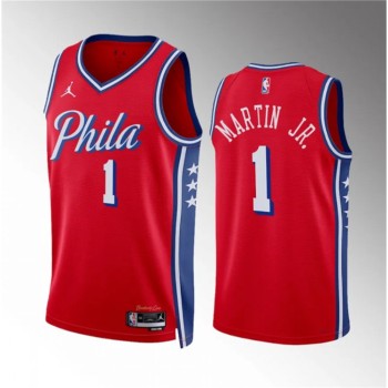 Men's Philadelphia 76ers #1 Kenyon Martin Jr Red Statement Edition Stitched Jersey Men's Philadelphia 76ers #1 Kenyon Martin Jr Red Statement Edition Stitched Jersey