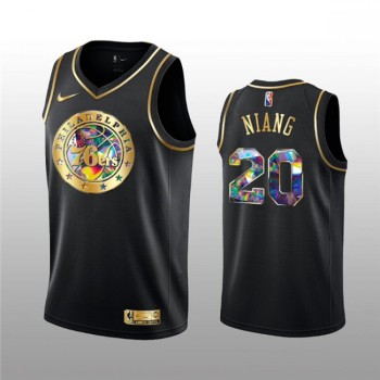 Men's Philadelphia 76ers #20 Georges Niang 2021/22 Black Golden Edition 75th Anniversary Diamond Logo Stitched Basketball Jersey Men's Philadelphia 76ers #20 Georges Niang 2021/22 Black Golden Edition 75th Anniversary Diamond Logo Stitched Basketball Jersey