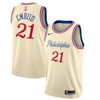 Men's Philadelphia 76ers #21 Joel Embiid Cream 2019 City Edition Swingman Stitched NBA Jersey Men's Philadelphia 76ers #21 Joel Embiid Cream 2019 City Edition Swingman Stitched NBA Jersey