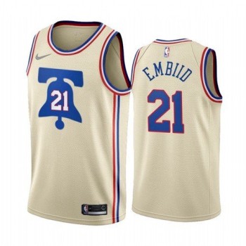 Men's Philadelphia 76ers #21 Joel Embiid Cream Earned Edition Stitched Swingman Jersey Men's Philadelphia 76ers #21 Joel Embiid Cream Earned Edition Stitched Swingman Jersey