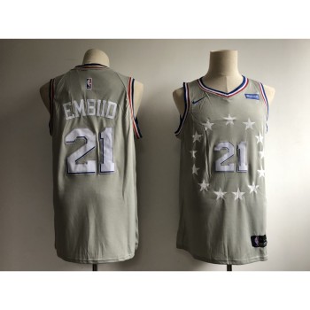 Men's Philadelphia 76ers #21 Joel Embiid Gray 2018/19 City Edition Swingman Stitched NBA Jersey Men's Philadelphia 76ers #21 Joel Embiid Gray 2018/19 City Edition Swingman Stitched NBA Jersey