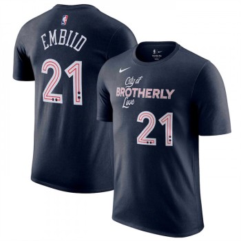 Men's Philadelphia 76ers #21 Joel Embiid Navy 2023/24 City Edition Name & Number T-Shirt Men's Philadelphia 76ers #21 Joel Embiid Navy 2023/24 City Edition Name & Number T-Shirt