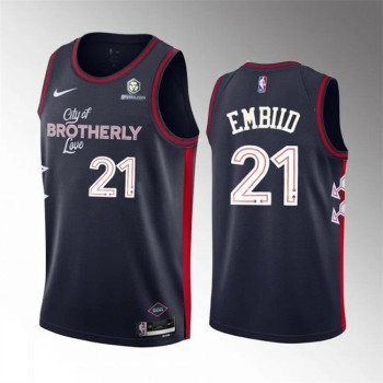 Men's Philadelphia 76ers #21 Joel Embiid Navy 2023/24 City Edition Stitched Basketball Jersey Men's Philadelphia 76ers #21 Joel Embiid Navy 2023/24 City Edition Stitched Basketball Jersey