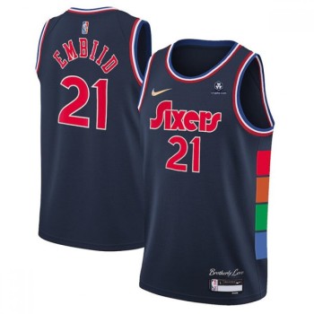 Men's Philadelphia 76ers #21 Joel Embiid Navy Icon Edition 75th Anniversary Stitched Swingman Jersey Men's Philadelphia 76ers #21 Joel Embiid Navy Icon Edition 75th Anniversary Stitched Swingman Jersey