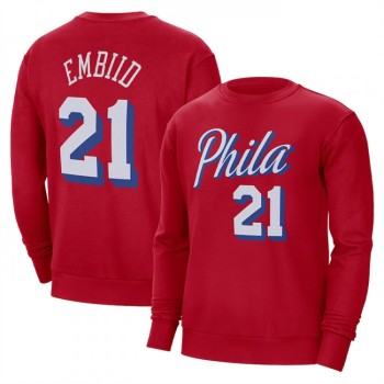 Men's Philadelphia 76ers #21 Joel Embiid Red Long Sleeve T-Shirt Men's Philadelphia 76ers #21 Joel Embiid Red Long Sleeve T-Shirt