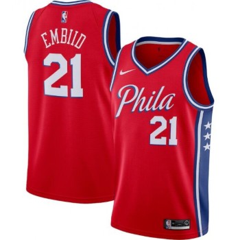 Men's Philadelphia 76ers #21 Joel Embiid Red Statement Edition Stitched Swingman Jersey Men's Philadelphia 76ers #21 Joel Embiid Red Statement Edition Stitched Swingman Jersey