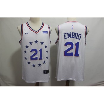Men's Philadelphia 76ers #21 Joel Embiid White 2018/19 Earned Edition Swingman Stitched NBA Jersey Men's Philadelphia 76ers #21 Joel Embiid White 2018/19 Earned Edition Swingman Stitched NBA Jersey