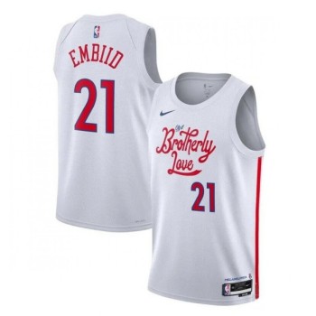 Men's Philadelphia 76ers #21 Joel Embiid White 2022/23 City Edition Stitched Basketball Jersey Men's Philadelphia 76ers #21 Joel Embiid White 2022/23 City Edition Stitched Basketball Jersey