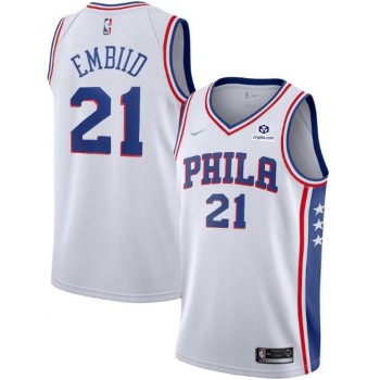 Men's Philadelphia 76ers #21 Joel Embiid White 75th Anniversary Association Edition Swingman Stitched Jersey Men's Philadelphia 76ers #21 Joel Embiid White 75th Anniversary Association Edition Swingman Stitched Jersey