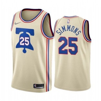 Men's Philadelphia 76ers #25 Ben Simmons Cream Earned Edition Stitched Swingman Jersey Men's Philadelphia 76ers #25 Ben Simmons Cream Earned Edition Stitched Swingman Jersey