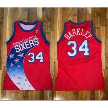 Men's Philadelphia 76ers #34 Charles Barkley Red Champion Stitched Basketball Jersey Men's Philadelphia 76ers #34 Charles Barkley Red Champion Stitched Basketball Jersey