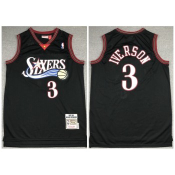 Men's Philadelphia 76ers #3 Allen Iverson 1997-98 Black Throwback Stitched Jersey Men's Philadelphia 76ers #3 Allen Iverson 1997-98 Black Throwback Stitched Jersey