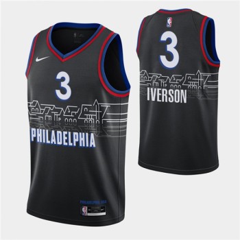 Men's Philadelphia 76ers #3 Allen Iverson 2020-21 Black City Swingman Stitched NBA Jersey Men's Philadelphia 76ers #3 Allen Iverson 2020-21 Black City Swingman Stitched NBA Jersey