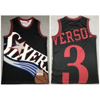 Men's Philadelphia 76ers #3 Allen Iverson Black Big Face Throwback Stitched Jersey Men's Philadelphia 76ers #3 Allen Iverson Black Big Face Throwback Stitched Jersey