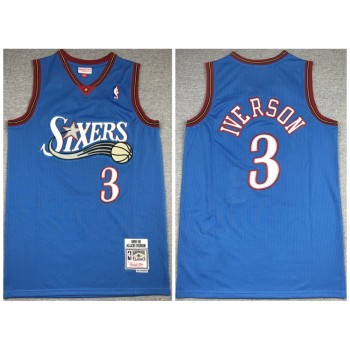 Men's Philadelphia 76ers #3 Allen Iverson Blue 1999-00 Throwback Stitched Jersey Men's Philadelphia 76ers #3 Allen Iverson Blue 1999-00 Throwback Stitched Jersey
