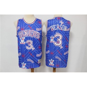 Men's Philadelphia 76ers #3 Allen Iverson Blue Tear Up Pack Hardwood Classics Swingman Stitched Jersey Men's Philadelphia 76ers #3 Allen Iverson Blue Tear Up Pack Hardwood Classics Swingman Stitched Jersey