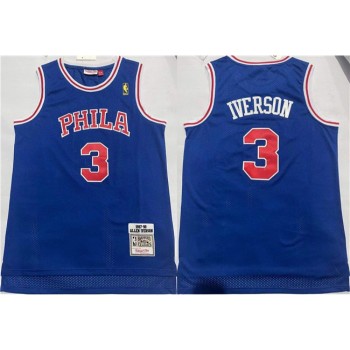 Men's Philadelphia 76ers #3 Allen Iverson Blue Throwback Stitched basketball Jersey Men's Philadelphia 76ers #3 Allen Iverson Blue Throwback Stitched basketball Jersey