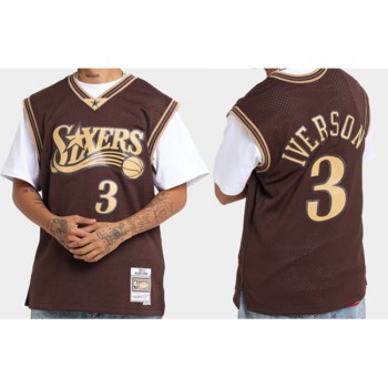 Men's Philadelphia 76ers #3 Allen Iverson Brown Swingman Stitched Jersey Men's Philadelphia 76ers #3 Allen Iverson Brown Swingman Stitched Jersey