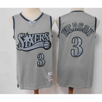 Men's Philadelphia 76ers #3 Allen Iverson Grey Throwback Stitched Basketball Jersey Men's Philadelphia 76ers #3 Allen Iverson Grey Throwback Stitched Basketball Jersey