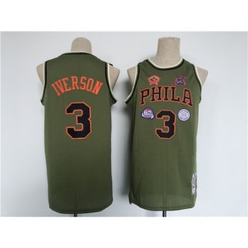 Men's Philadelphia 76ers #3 Allen Iverson Olive Throwback basketball Jersey Men's Philadelphia 76ers #3 Allen Iverson Olive Throwback basketball Jersey