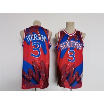 Men's Philadelphia 76ers #3 Allen Iverson Red/Black Throwback basketball Jersey Men's Philadelphia 76ers #3 Allen Iverson Red/Black Throwback basketball Jersey