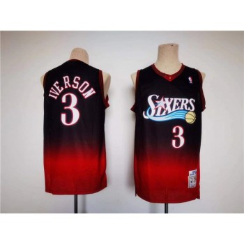 Men's Philadelphia 76ers #3 Allen Iverson Red/Black Throwback basketball Jersey Men's Philadelphia 76ers #3 Allen Iverson Red/Black Throwback basketball Jersey