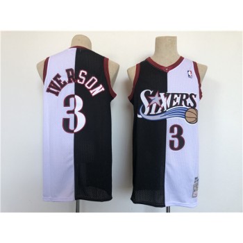 Men's Philadelphia 76ers #3 Allen Iverson White/Black Splite Throwback basketball Jersey Men's Philadelphia 76ers #3 Allen Iverson White/Black Splite Throwback basketball Jersey