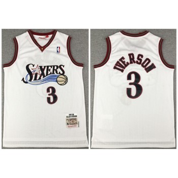 Men's Philadelphia 76ers #3 Allen Iverson White Throwback Stitched Jersey Men's Philadelphia 76ers #3 Allen Iverson White Throwback Stitched Jersey