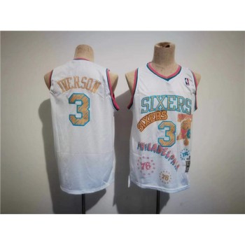 Men's Philadelphia 76ers #3 Allen Iverson White Throwback basketball Jersey Men's Philadelphia 76ers #3 Allen Iverson White Throwback basketball Jersey