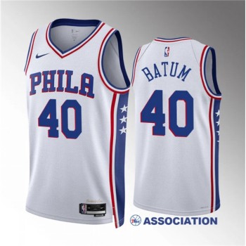 Men's Philadelphia 76ers #40 Nicolas Batum White Association Edition Stitched Jersey Men's Philadelphia 76ers #40 Nicolas Batum White Association Edition Stitched Jersey