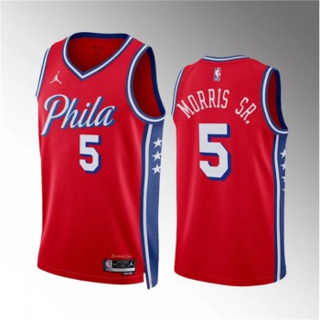 Men's Philadelphia 76ers #5 Marcus Morris Sr Red Statement Edition Stitched Jersey Men's Philadelphia 76ers #5 Marcus Morris Sr Red Statement Edition Stitched Jersey